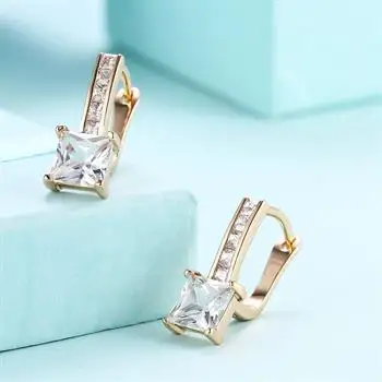 

K gold zircon earrings square diamond romantic earrings ear clips women's champagne gold KZCE115-E KZCE115-E