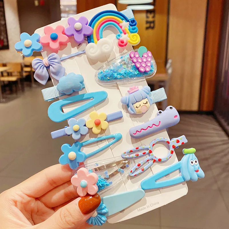 

14PCS/Set New Girls Cute Colorful Cartoon Flower Hairpins Lovely Hair Decorate Headband Hair Clips Fashion Hair Accessories Set