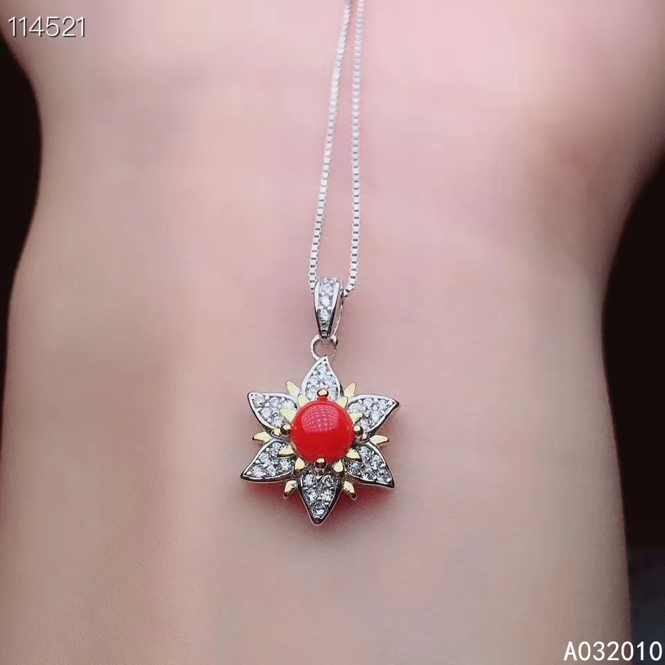 

KJJEAXCMY Fine Jewelry 925 Sterling Silver Inlaid Natural Red Coral Classic Miss Woman's New Pendant Necklace Support Test
