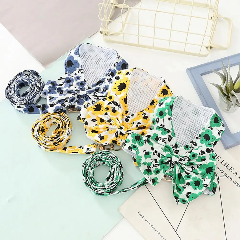 

Breathable 1 Set Beautiful Dogs Chest Strap Traction Leash Kit Mesh Pet Vest Leash Set Flower Print Pet Accessories