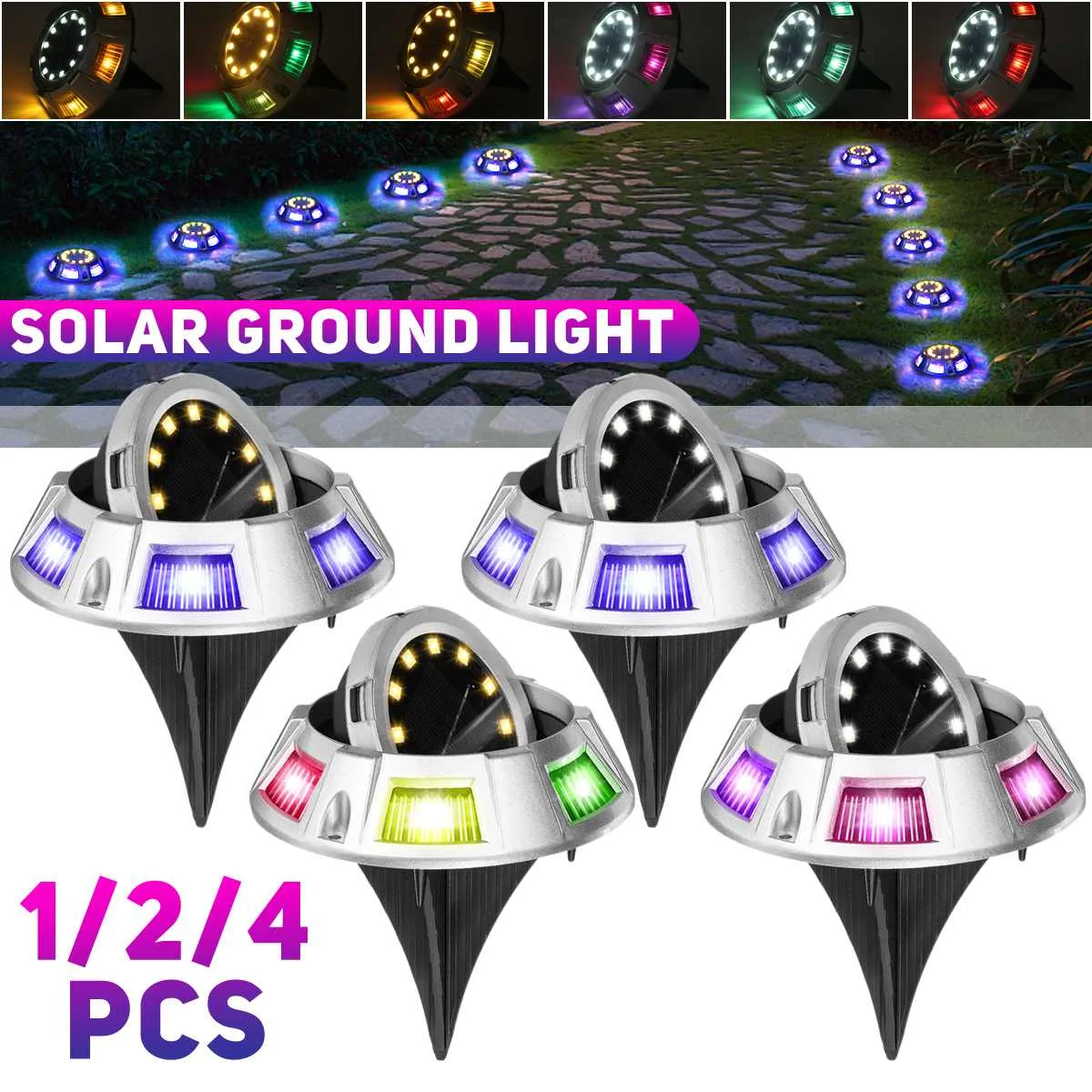 

4PCS Waterproof 12LED Solar Power Buried Light Floor Decking Outdoor Garden Lawn Pathway Underground Decor Lamp