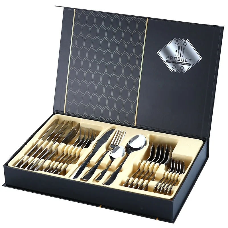 

24pcs Gold Dinnerware Set Stainless Steel Tableware Set Knife Fork Spoon Luxury Cutlery Set Kitchen Flatware Dishwasher Safe
