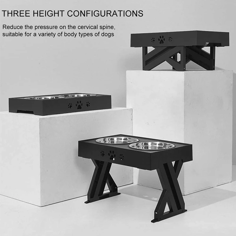 

3 Height Levels Dog Bowls Adjustable Stainless Steel Pet Bowl Stand With Double Dog Water And Food Feeders Cervical Protective