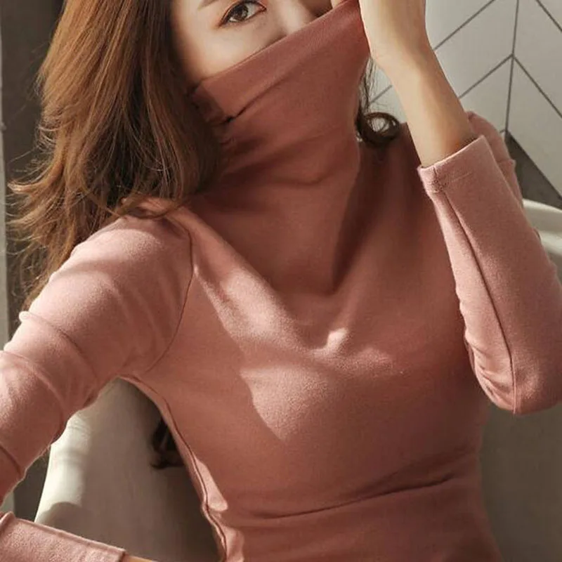 

Spring Autumn Fashion Women Turtleneck Tops Casual Long Sleeve Solid Color Slim T Shirt women 2020 Basic Tees Shirts S-2XL