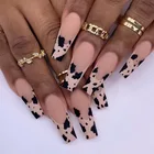 Матовые накладные ногти 24 шт., сверхдлинные накладные ногти телесного цвета с леопардовым рисунком, съемные искусственные леопардовые накладные ногти