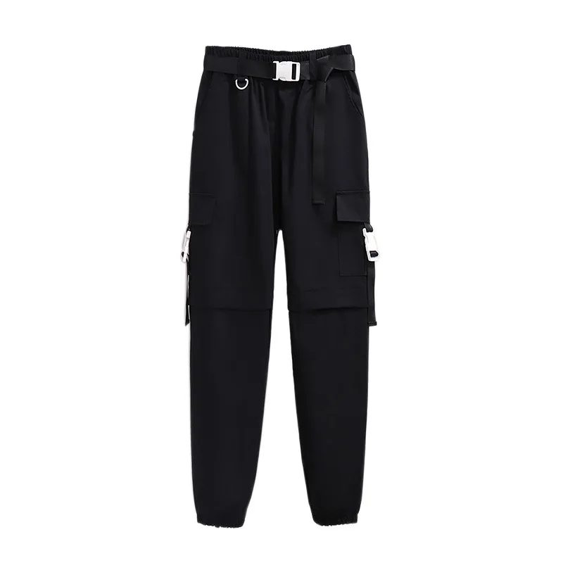 

150kg New Ladies Autumn Winter Plus Size Jogger Cargo Pants For Women Large Loose Cotton Pocket Black Belt Trousers 4XL 5XL 6XL