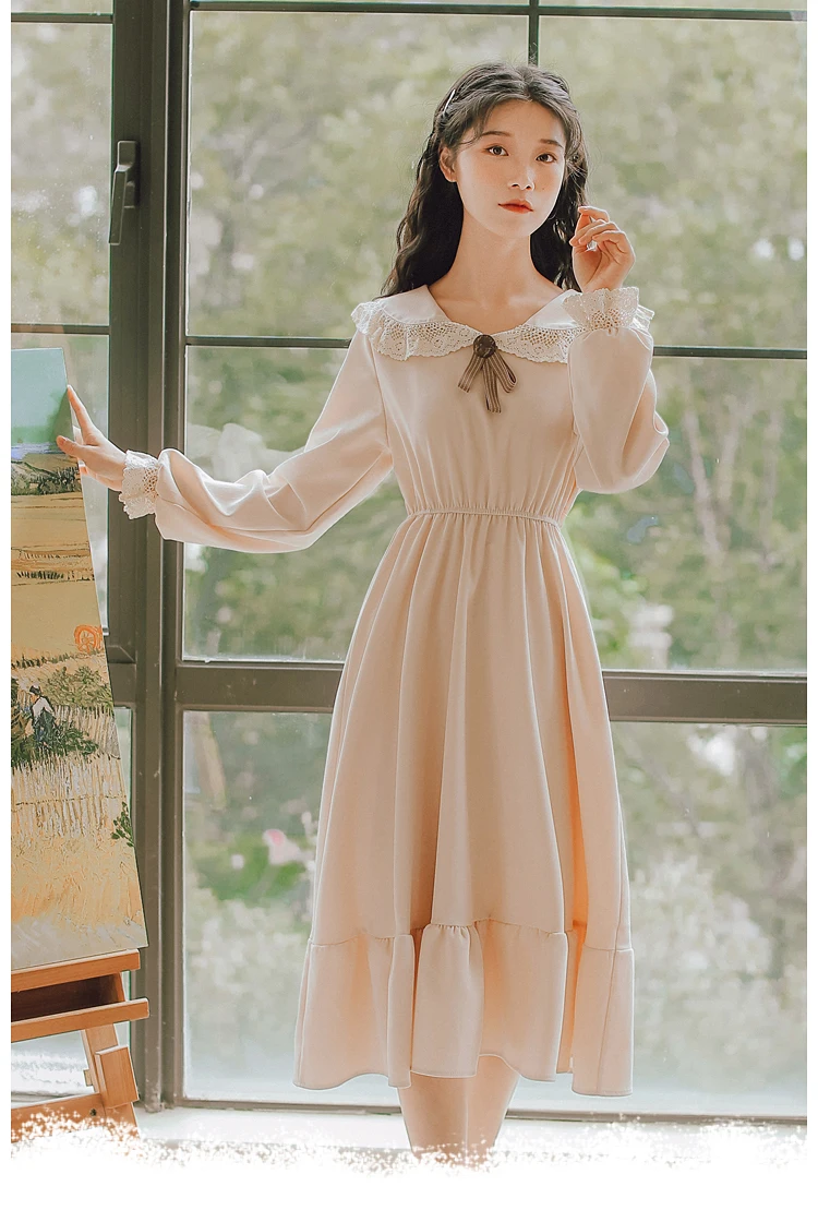 

Dress Sweet Doll Collar Skirt 2021 New Spring and Autumn Waist Slimming Gentle Dress Female Fashion Women Fairy