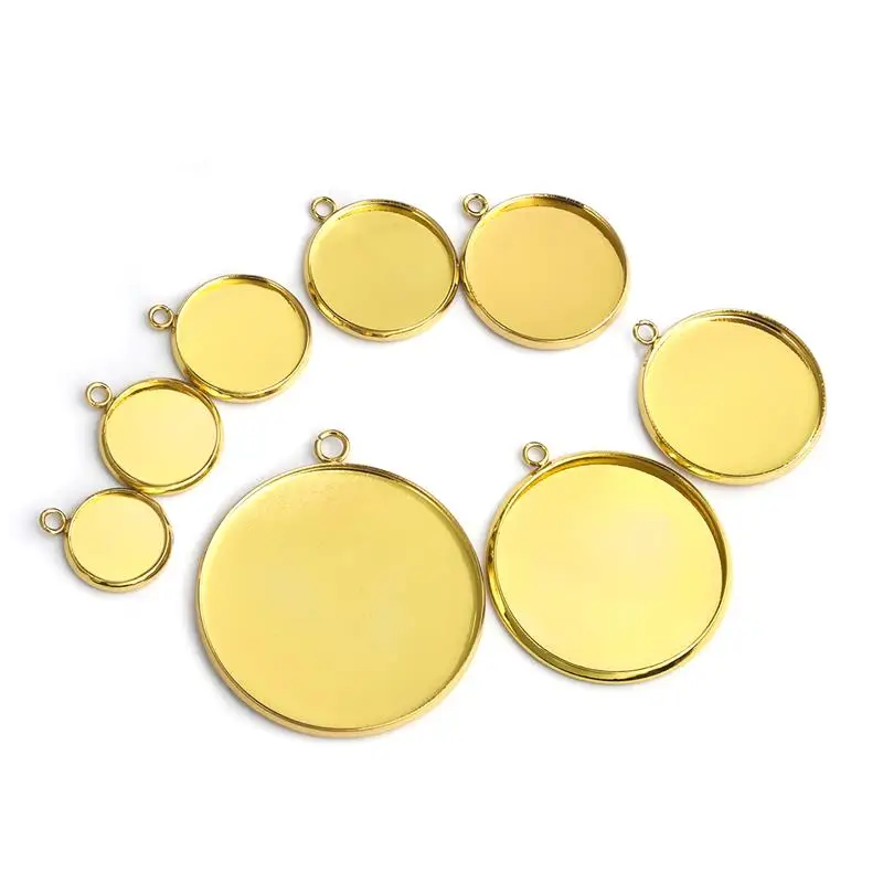 

20pcs 12/25/30mm Stainless Steel Gold Round Cabochon Bases Setting Cameo Tray Bezel Blank Pendant Necklace DIY Jewelry Supplies