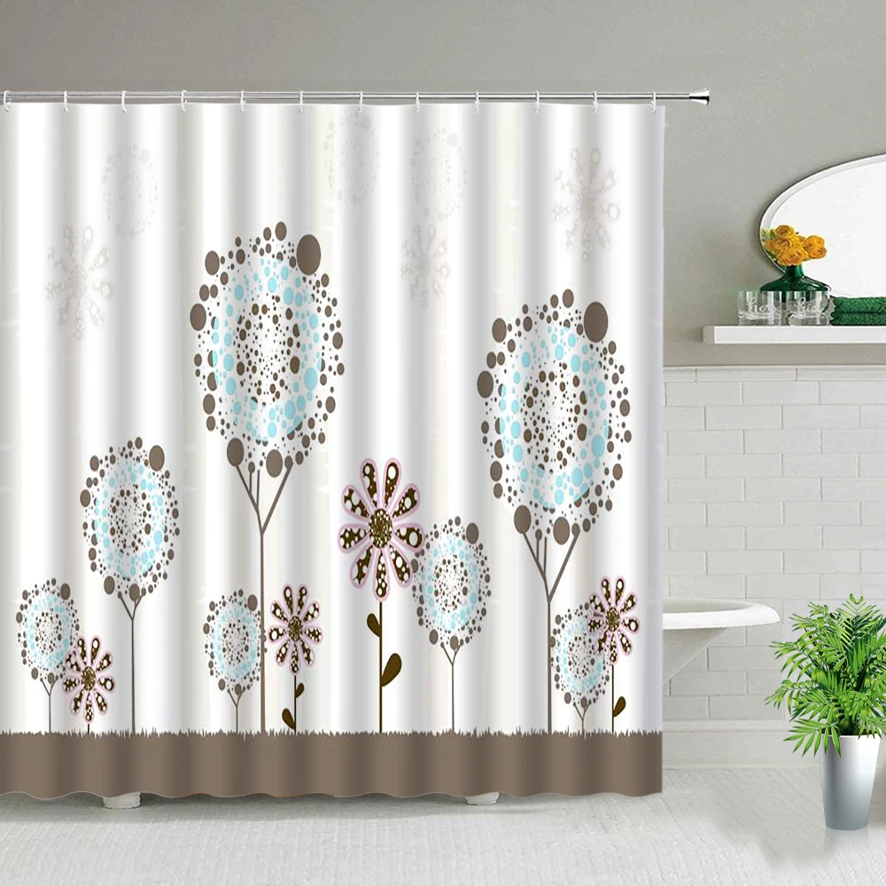 

Dandelion Flower Shower Curtain Butterfly Floral Plant Bathroom Curtains Waterproof Fabric Bath Screen Bathtub Decor With Hooks