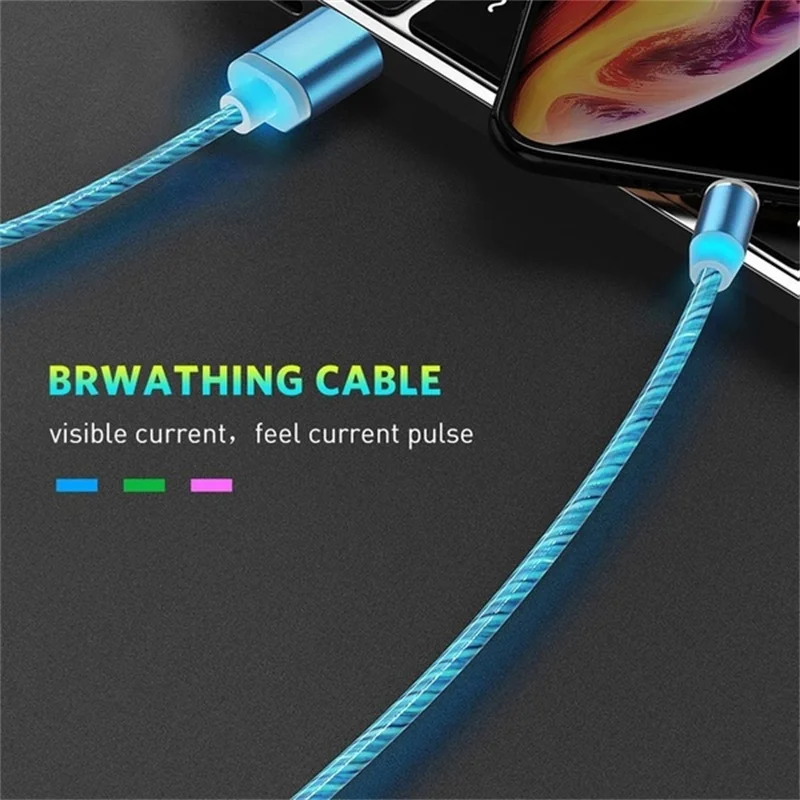 Магнитный USB кабель световой поток светодиодный кабель для iPhone XR X 7 8 Micro type C зарядное устройство Быстрая зарядка магнит Зарядка Тип C