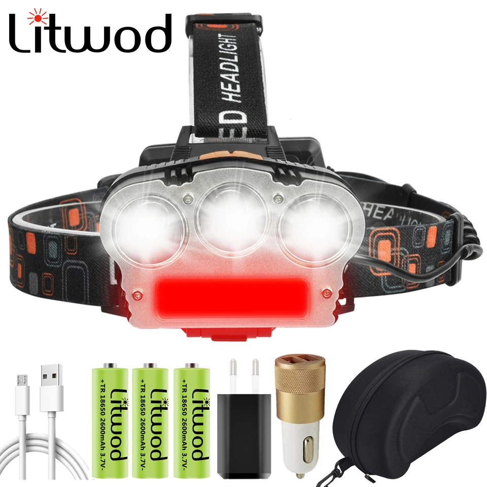 Светодиодный налобный фонарь XM L T6 с внешним аккумулятором на 7800 мА · ч