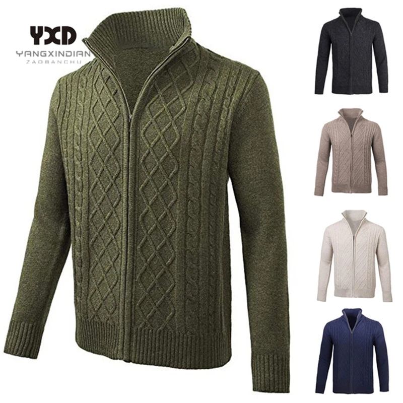 

2020 Winter Thick Warm Brand Slim Fit Knitred Beige Criss-cross Cardigan Sweater Coats Korean Style Business Casual Men Clothes