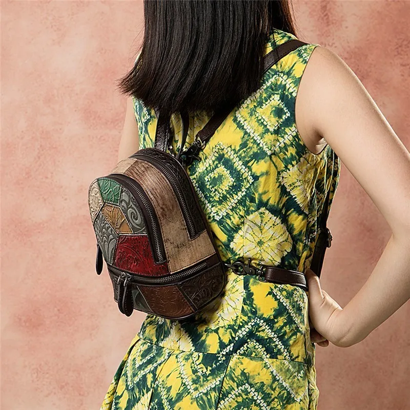 

Top Quality Genuine Leather Retro Knapsack Female Vintage small Sling Bag Packsack Cowhide Leather Backpack Women