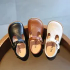 Детские туфли с Т-образным ремешком; Туфли принцессы на платформе; Туфли Мэри Джейн с пряжкой для мальчиков; Детские кожаные туфли; Черные коричневые