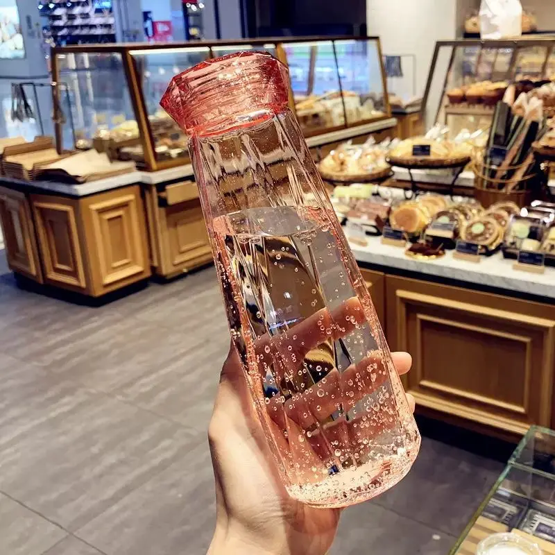 Diamond Water Cup Creative Glass Couple Personality Octagon Student Portable Travel Bottle | Дом и сад