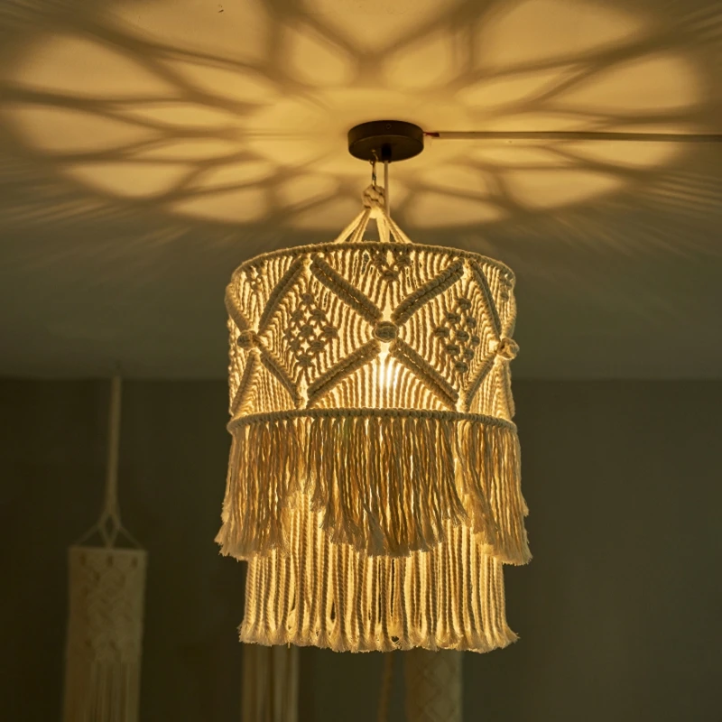 

Handmade Wall Tapestry Lampshade Bohemia Macrame Boho Decor Handcraft Tassel Tapestry Background Headboard Wall Hanging Decor