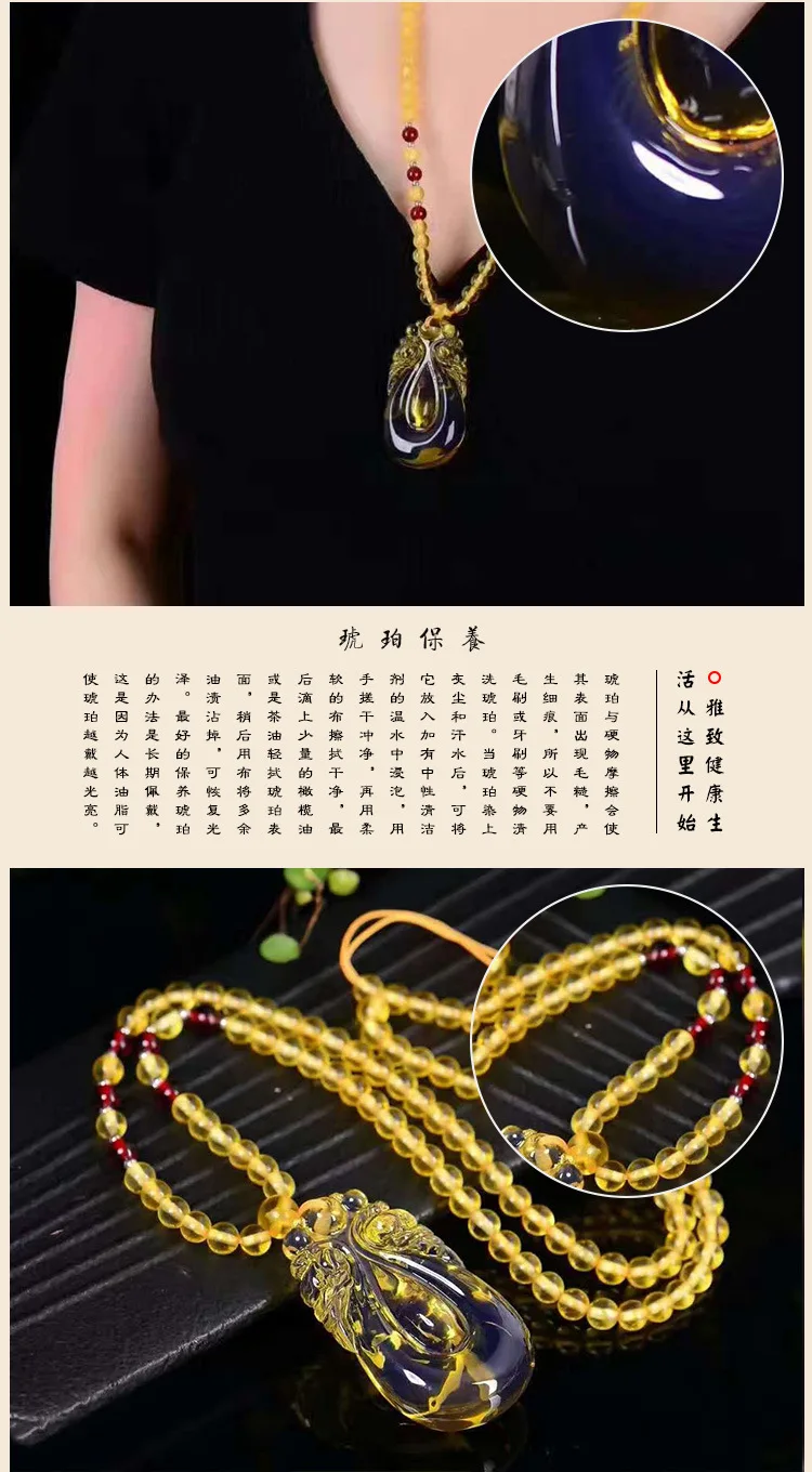 Ручная полировка Dominion Guanyin кулон ожерелье для мужчин и женщин свитер цепь Кулон новое голубое Янтарное восковое ожерелье