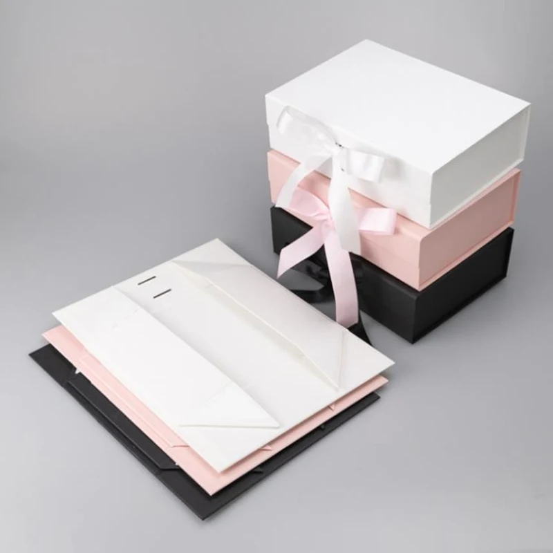 Flip Packaging Cardboard Magnetic Closure Gift Box High-End Foldable Ribbon Decoration Storage Party Wedding Event Packaging