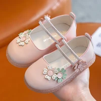 2022 princess shoes kids fashion shallow spring flowers cute dress shoes for girls children versatile solid pink pu casual shoes