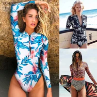 2021 print floral one piece swimsuit long sleeve swimwear women bathing suit retro swimsuit vintage one piece surfing swim suits