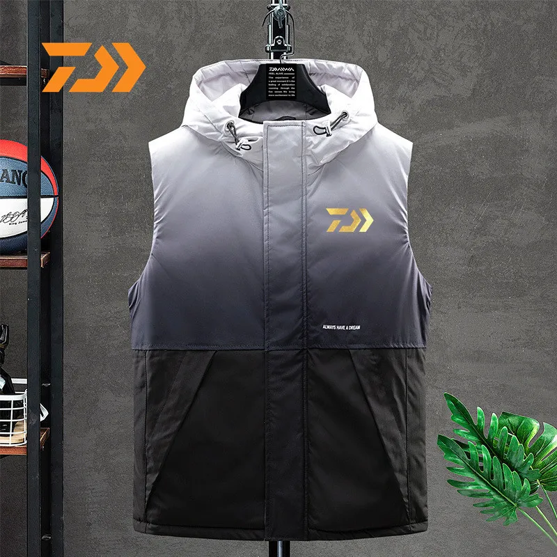 

2021 Daiwa Mens Winter Body Warmer Fishing Jacket Solid Color Sleeveless Waistcoat Shooting Fishing Sport Vest M-4XL