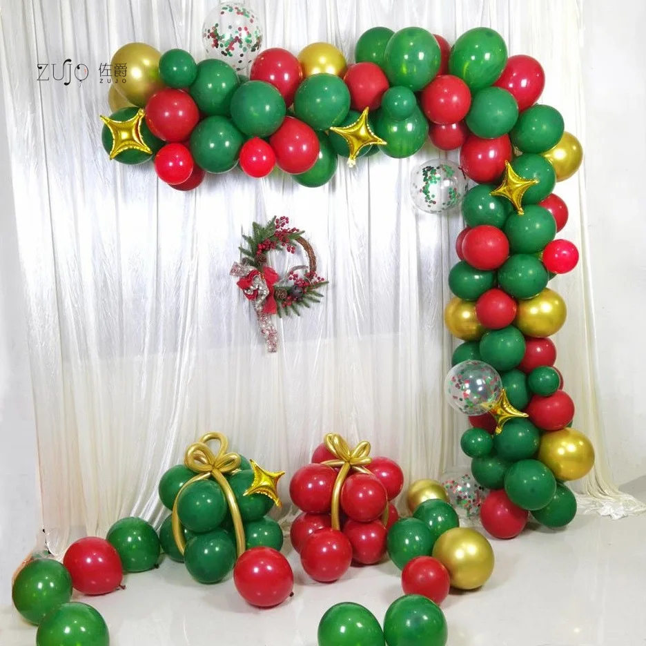 Conjunto de globos de papel rojo y verde para Navidad, adorno para fiesta de navidad-0