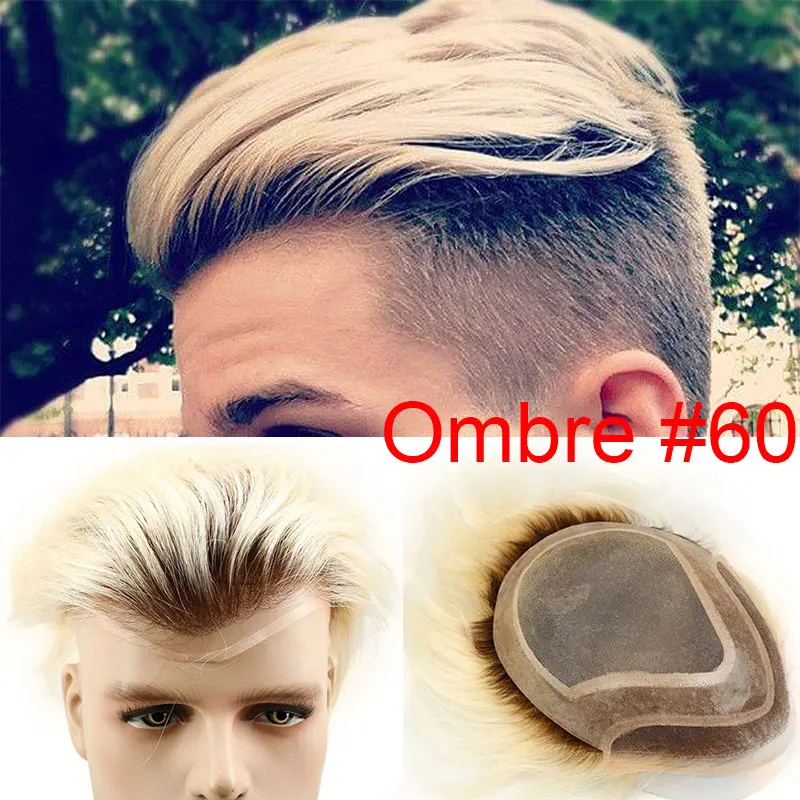 Ombre 60 Color Eseewigs человеческие волосы мужские парики натуральный черный цвет прямые европейские волосы remy швейцарские кружевные передние парики кожа тонкая PU ручная работа - Парик Цвет: Ombre 60 Color