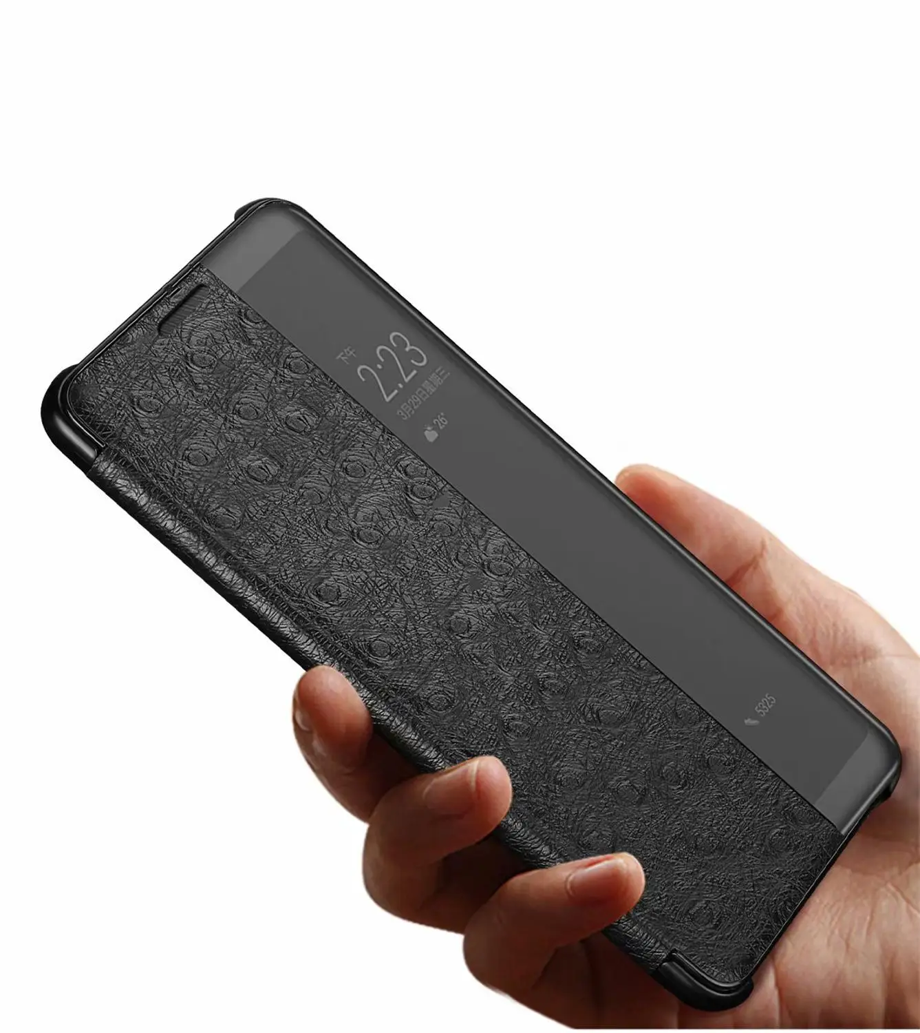 

Smart Touch Sense Flip Phone Case for Huawei P20 Mate10 Genuine Ostrich pattern Cowhide Leather Phone case for Huawei P20 Pro