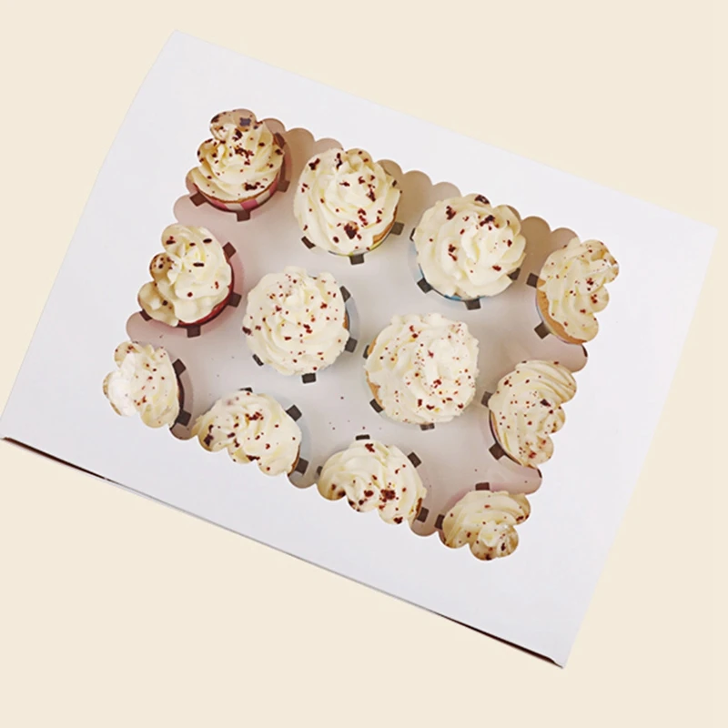

10Pcs Cupcake Box with Window Kraft Paper Boxes Dessert Mousse Box 12 Cup Cake Holders