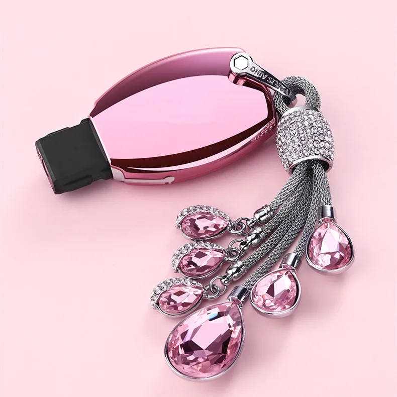 

Full-Protective TPU Soft Car Key Case Shell Key Holder Key Covers For Benz A/B/C/E/S CLASS GLC/GLA Artificial Crystal Pendant