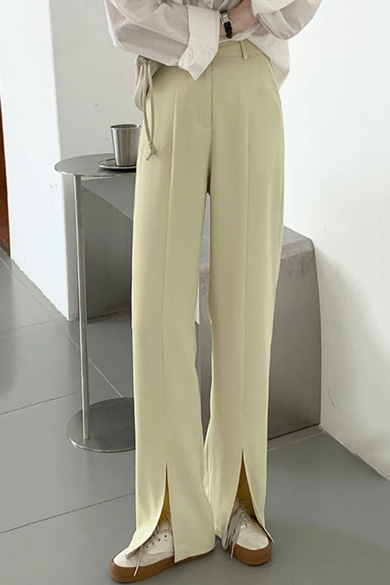 

Korean FashionChic Split Solid Wide Leg Casual Pants Women High Waist Overalls Jean Sweatpants Joggers Female