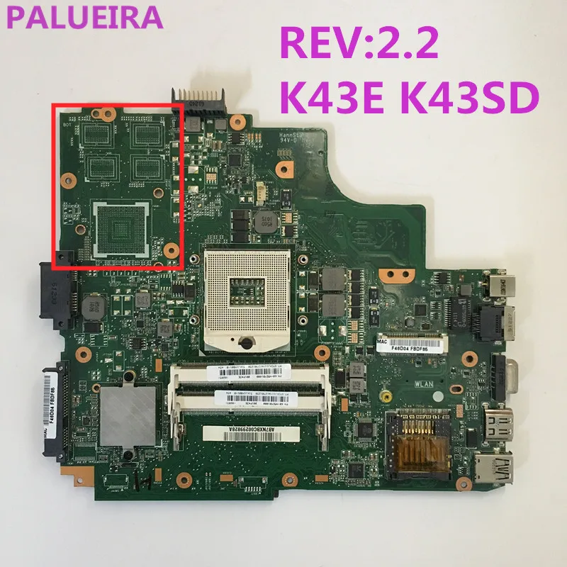 PALUBEIRA Бесплатная доставка K43SD/K43E материнская плата для ноутбука ASUS REV: 2 K43E K43SD A43E P43E