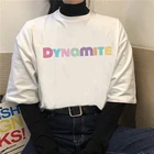 Женская летняя футболка с принтом кавайная девушка модные буквы Bts Топы альбом настроение популярная Уличная Повседневная Милая одежда с коротким рукавом