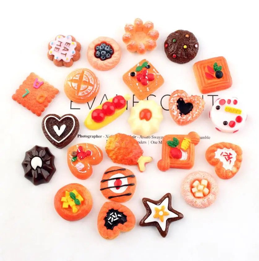 simulation food resin cabochon flatbacks fake bread cookies dessert phone case decoration craft diy scrapbooking accessories free global shipping