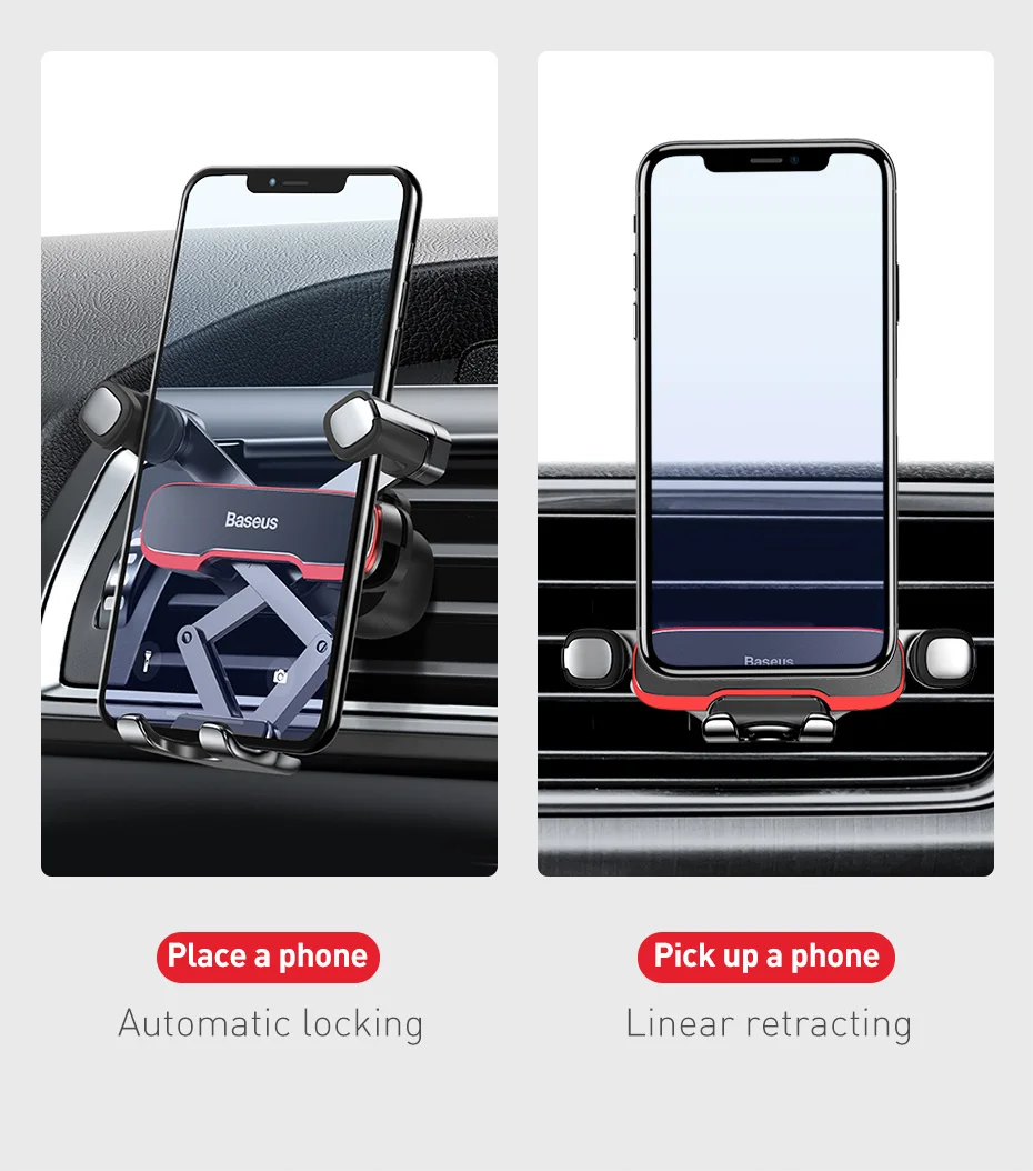 Baseus Gravity Car Holder For Phone in Car Air Vent Mount Holder Stand for iPhone 12 Air Vent Mount Cell Phone Support wooden mobile stand