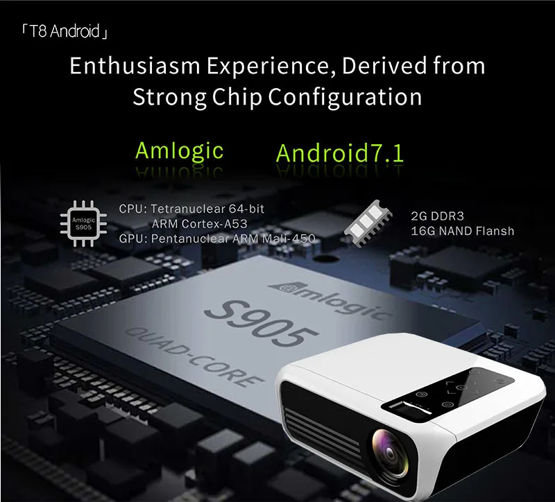 ByJoTeCH T8 светодиодный проектор 4500 люмен 1920*1080 домашний кинотеатр Full HD 1080P Amlogic S905 2G 16G Android 7,1 Proyector Beame - Цвет: Android Version