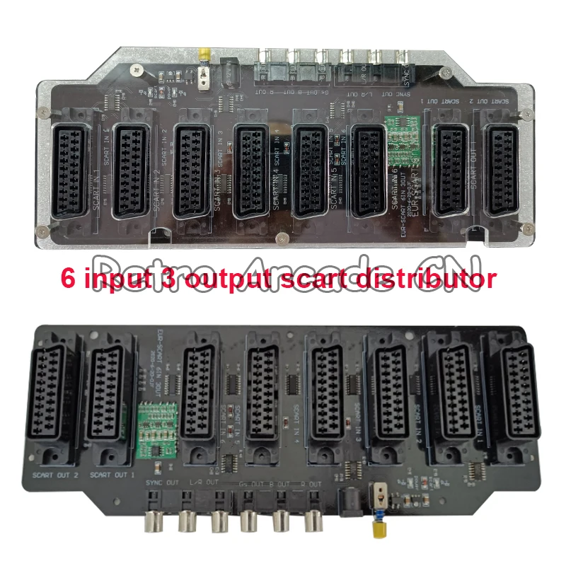 Acrylic Case EUR Scart Distributor 6 input 3 output Automatic RGBS Video Converter Switcher board for md/sfc/ps123/ss/dc/box