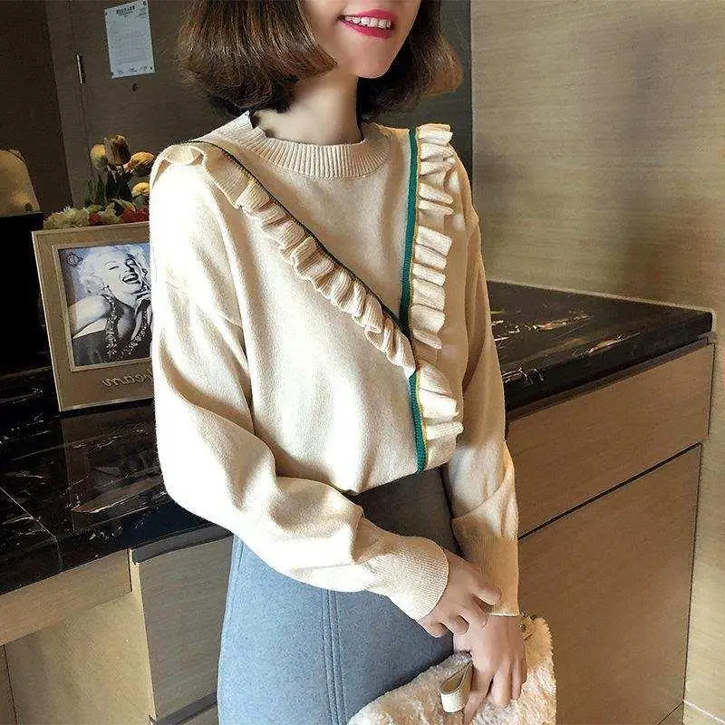 

2020 New Autumn Women O-neck Sweaters Loose Solif Fashion Causal Long Sleeve Student Korean Styles Knitted Pullovers W522