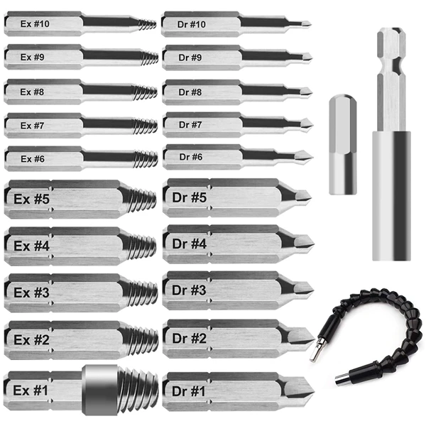 

23 Pcs Damaged Screw Extractor Set for Broken Screw or Bolt, Broken Bolt Extractor Screw Remover Set with Extension Bit Holder,