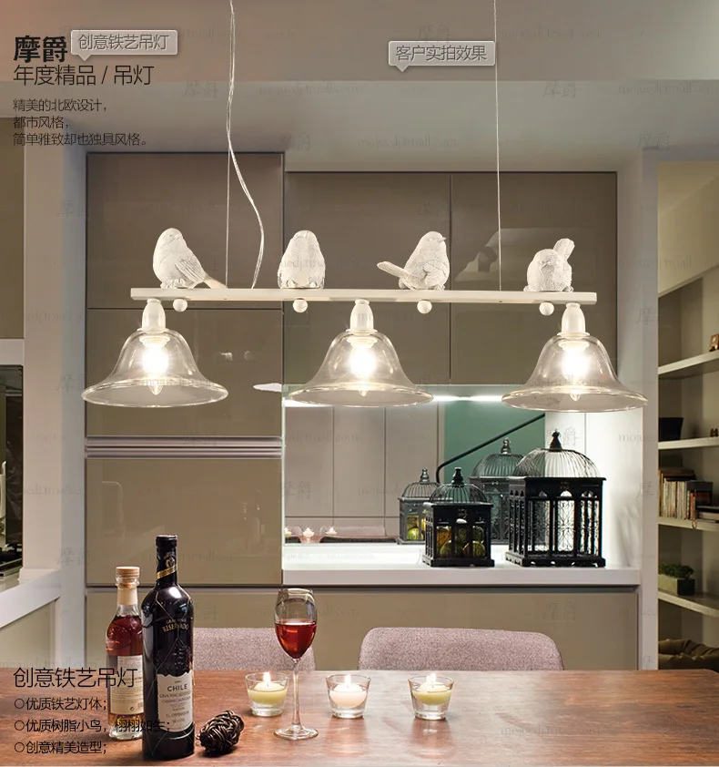 

Nordic Modern Led Iron Bird Pendant Light Lamp Simplebar Glass Lampshade Dining Room Bedroom Hanging Lighting Shade Bed Ing