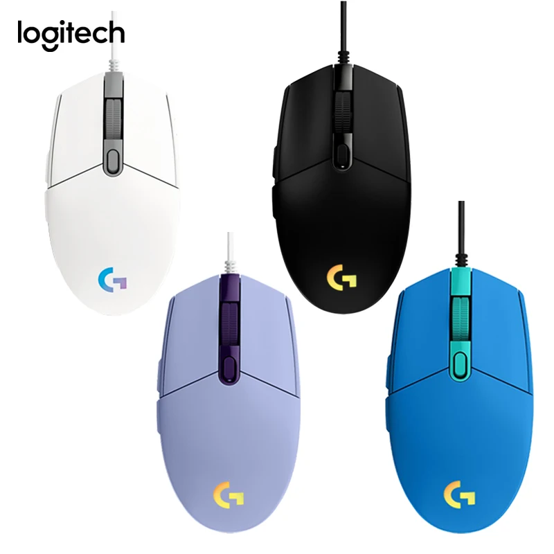 

Игровая мышь Logitech G102, синхронизация света, 6 программируемых кнопок, 200-8000 DPI, регулируемая подсветка RGB, USB, Проводная Мышь для игр PUBG