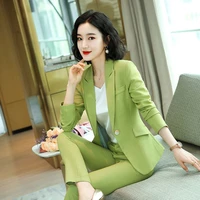 spring autumn two piece set women solid full sleeve top and pencil pants office lady business suits casual formal outfits d119