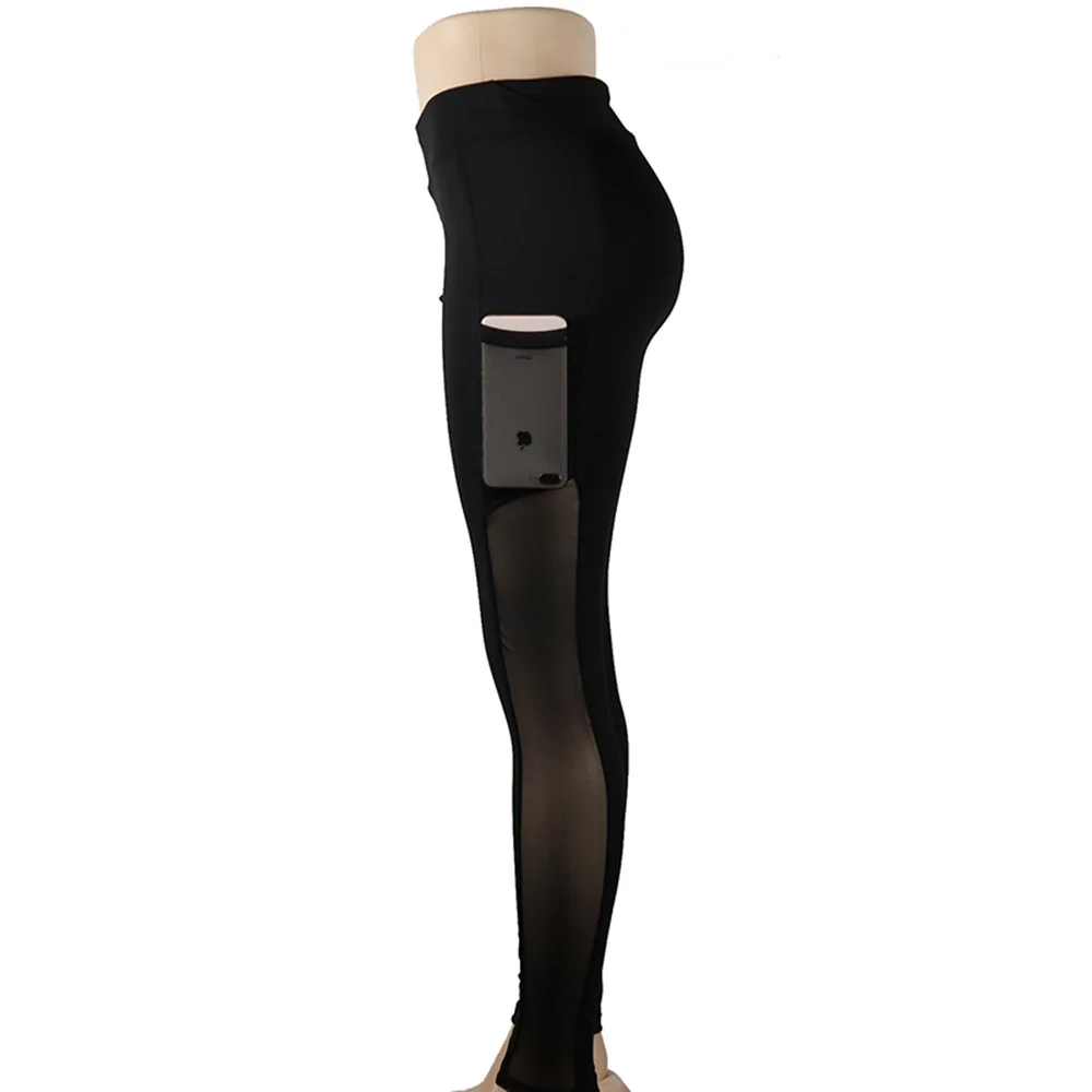 

Europe And America Cross Border High Waist Slim Hip Side Pocket Long Mesh Splicing Fitness Yoga Pants