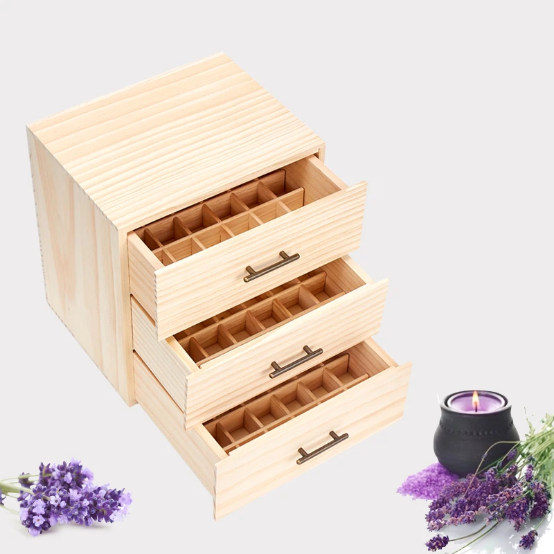 

85 Holes Wooden Essential Oil Bottles Storage Box Organizer Aromatherapy Container Storage Box Case 3 Tier 3 Layer