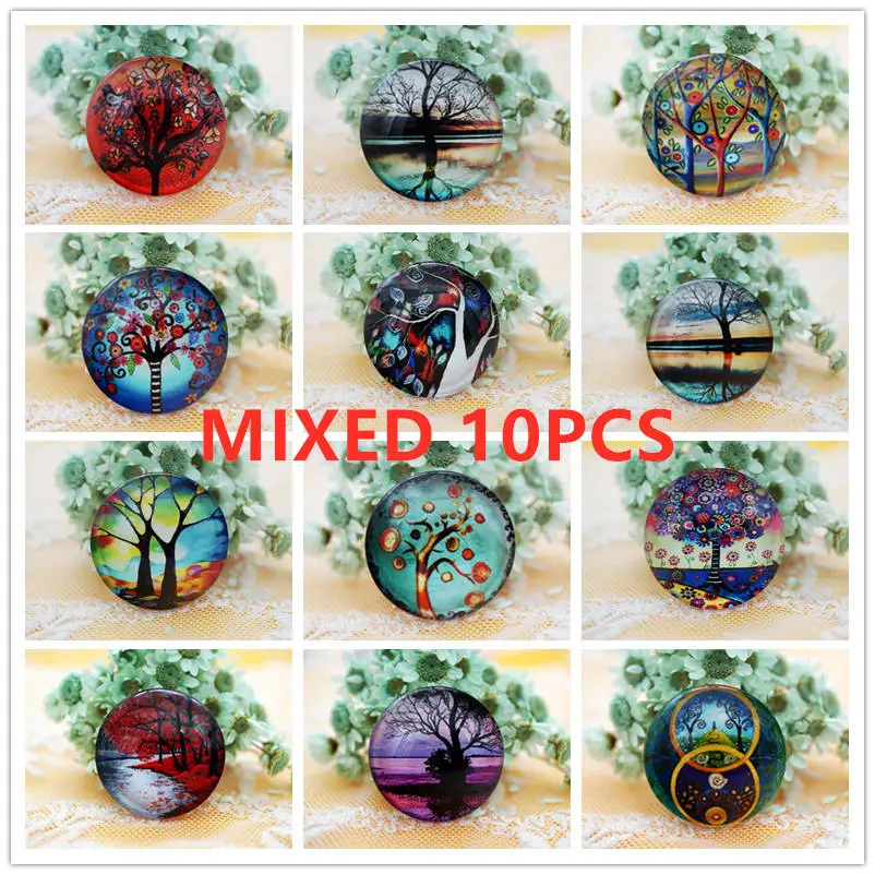 MIXED1 10 шт./лот, Круглый Кабошон 8-20 мм, дерево, стекло, брелок с подвесками, ювелирное изделие, женские серьги, Висячие серьги для ожерелья, булавки - Цвет: MIXED1