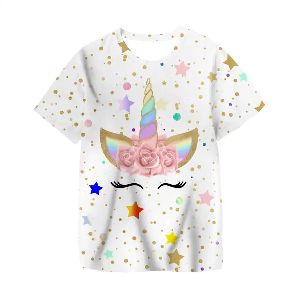New Kids Girls T-Shirts Pink Unicorn 3 4 5 6 7 8 9 10 11 12 13 14 Years Old Clothing Tops |
