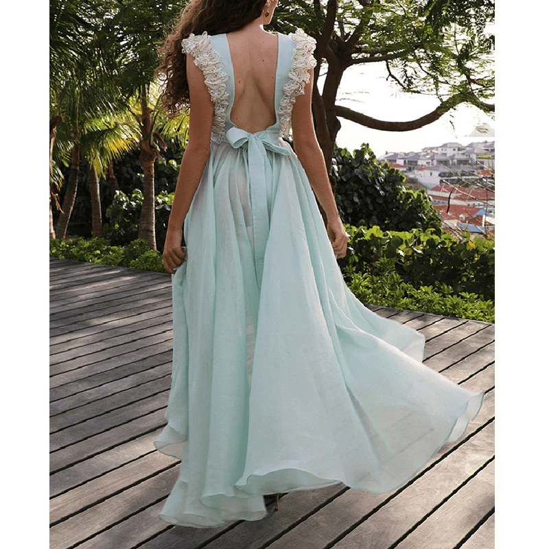 

Женское шифоновое платье без рукавов, с двойным V-образным вырезом