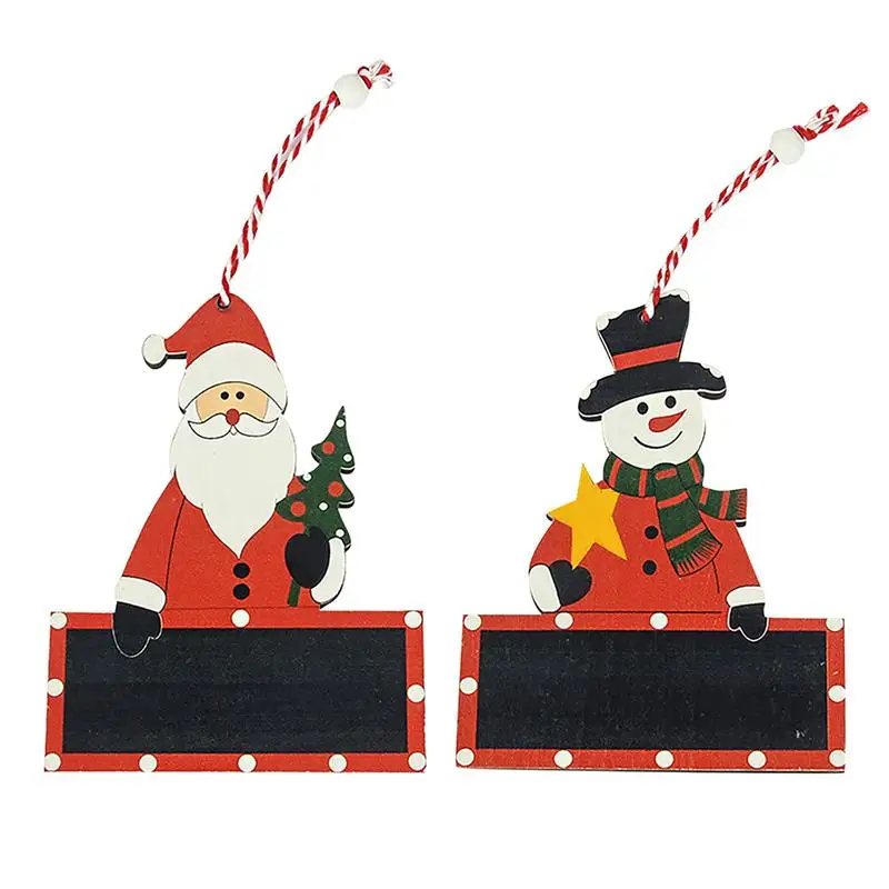 

2Pcs Christmas Wooden Chips Santa Claus Snowman Christmas Tree Mini Hanging Pendants 2022 Xmas Decorations Kids Friends Gifts