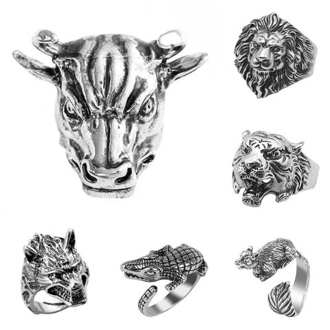 Стиль ретро; Готический стиль; Стиль быка кольцо Для мужчин властный лев тигр Волк кольцо с животным панковские серьги в ночном клубе кольцо...