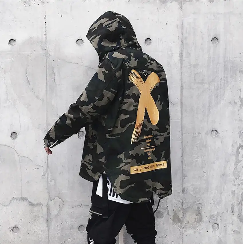 Mens Jacket High Street Spring Men Camouflage X Print Jackets Fashion Cotton Windbreaker Coat Male Hood Hip Hop Streetwear | Мужская